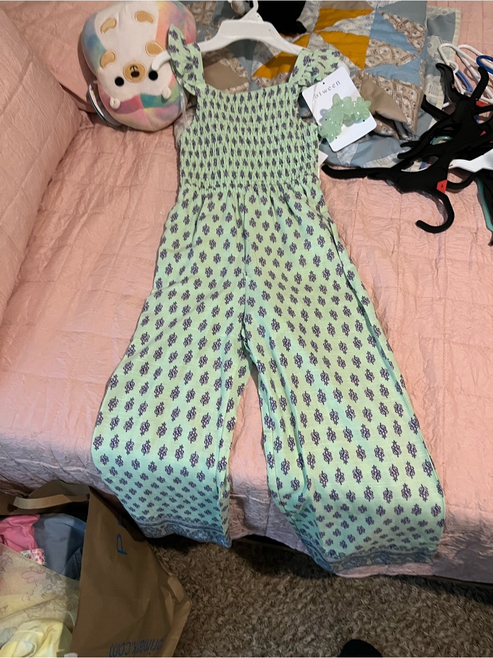 Girls btween Mint Green Jumpsuit with Purple Print